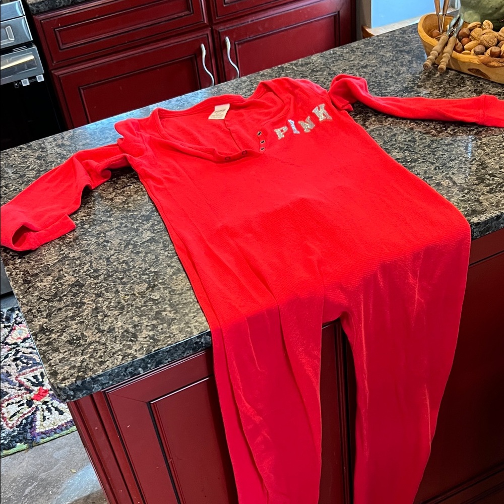 Victoria's Secret Bright Red Womens Onesie Hohoho thermal Pajamas